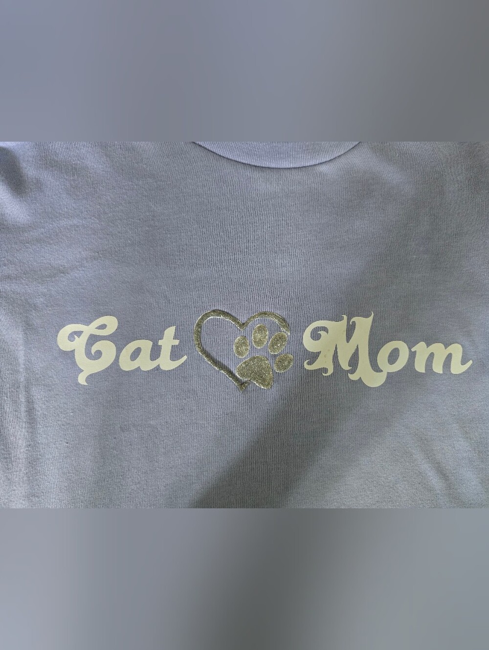 George Cat Mom T-Shirt with Silver Paw Heart on Light Blue/Purple
